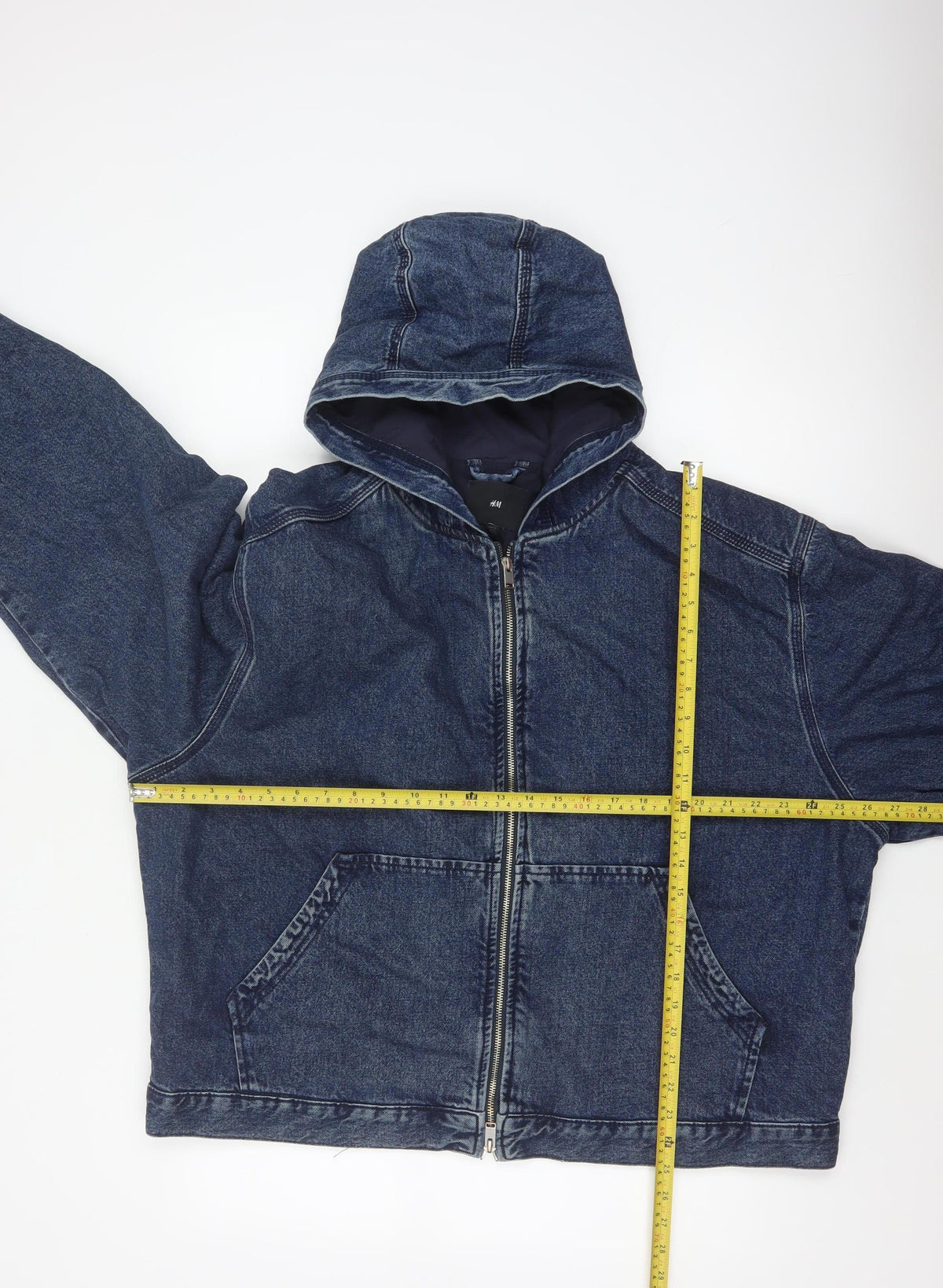 H&M Women's Blue XL Hooded Denim Full Zip Lined Jacket