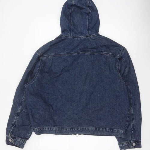 H&M Women's Blue XL Hooded Denim Full Zip Lined Jacket