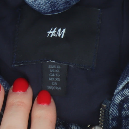 H&M Women's Blue XL Hooded Denim Full Zip Lined Jacket