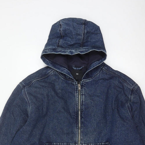 H&M Women's Blue XL Hooded Denim Full Zip Lined Jacket