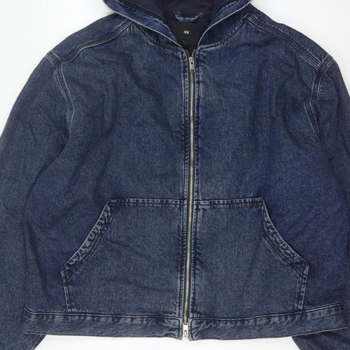 H&M Women's Blue XL Hooded Denim Full Zip Lined Jacket