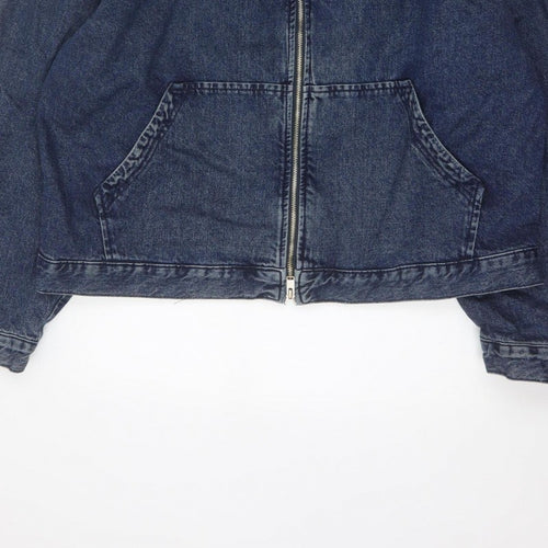 H&M Women's Blue XL Hooded Denim Full Zip Lined Jacket