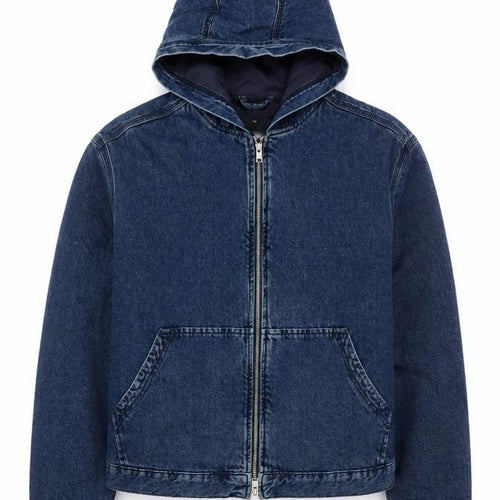 H&M Women's Blue XL Hooded Denim Full Zip Lined Jacket