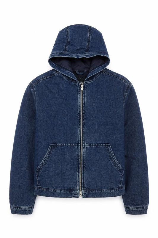 H&M Women's Blue XL Hooded Denim Full Zip Lined Jacket