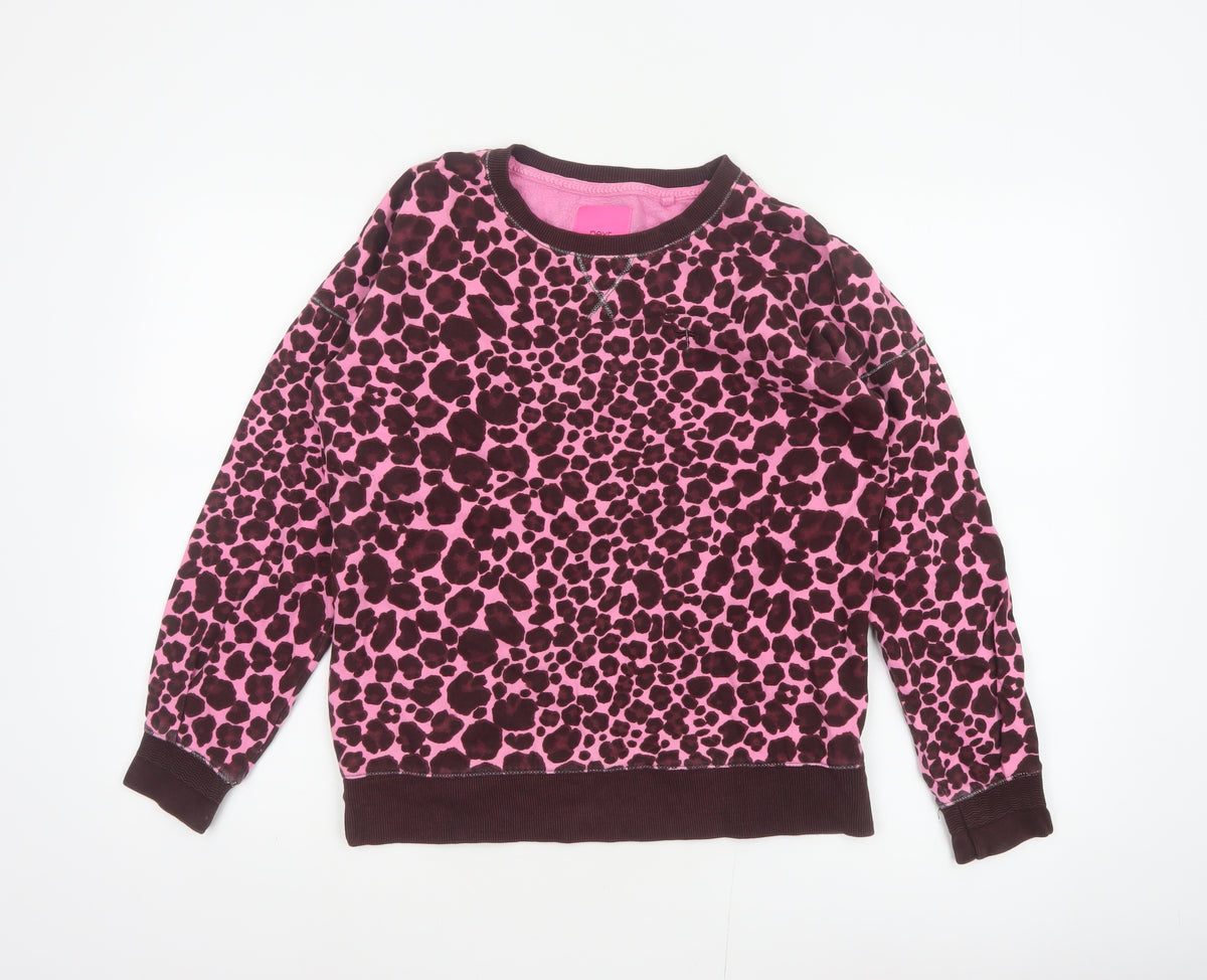 Back view of Next Women Pink Leopard Print Cotton Sweatshirt Small Pullover
