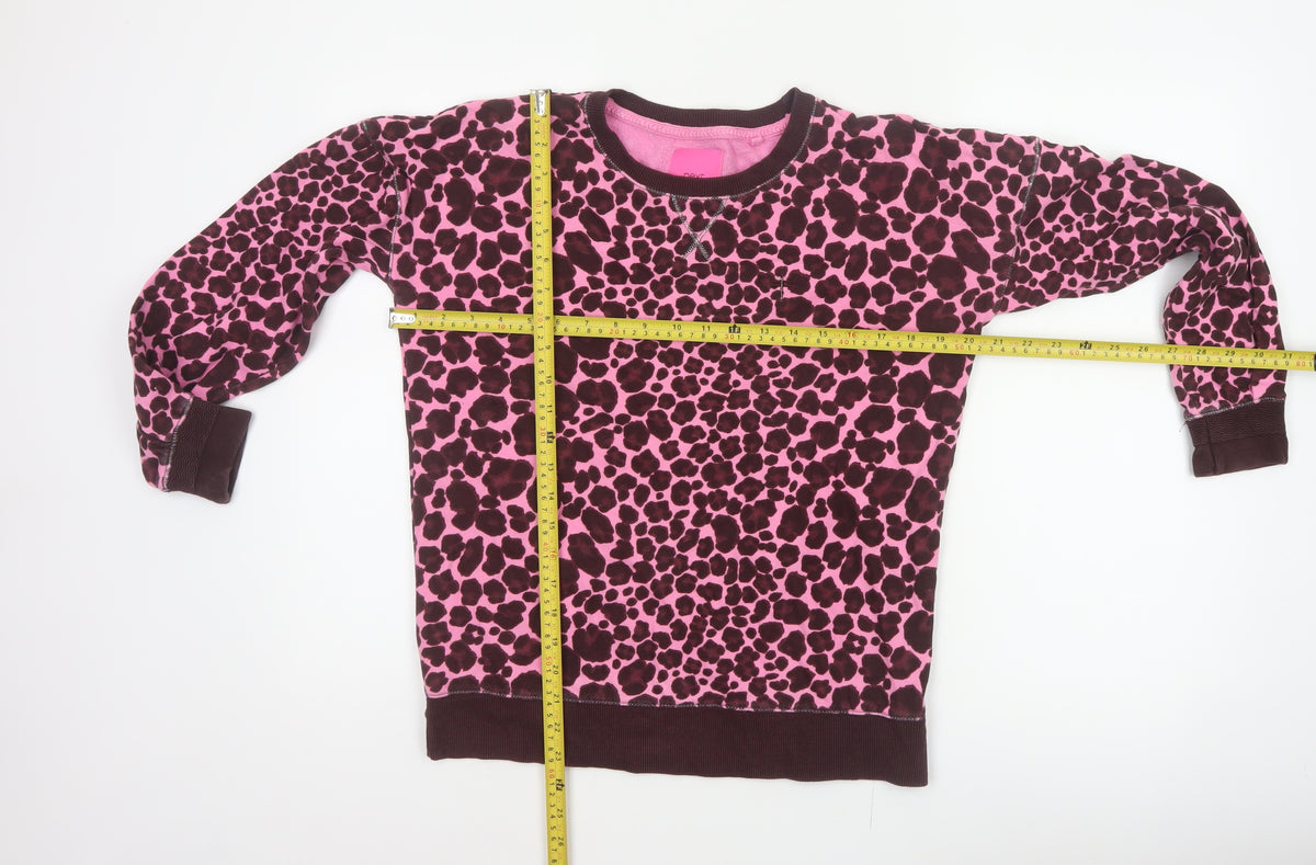 Close-up detail of Next Women Pink Leopard Print Cotton Sweatshirt Small Pullover