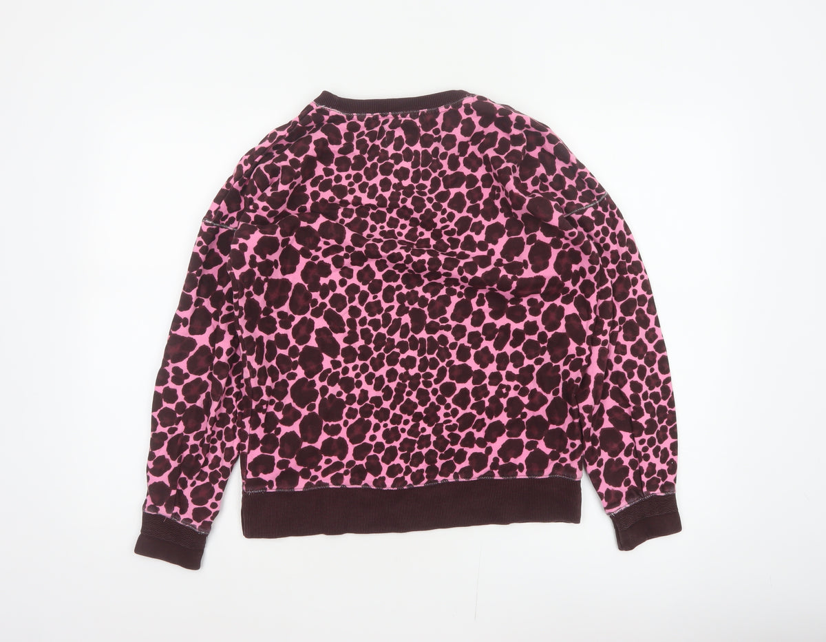 Brand and care label for Next Women Pink Leopard Print Cotton Sweatshirt Small Pullover