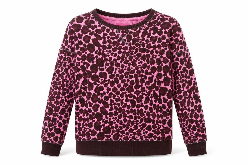 Front view of Next Women Pink Leopard Print Cotton Sweatshirt Small Pullover