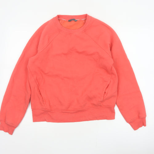 M&S Women Orange UK 12 Pullover Sweatshirt Crew Neck Pockets Raglan