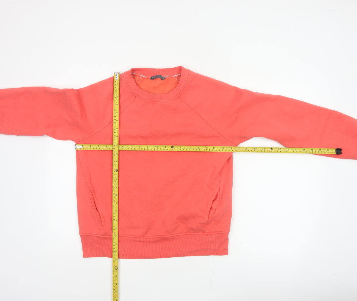 M&S Women Orange UK 12 Pullover Sweatshirt Crew Neck Pockets Raglan