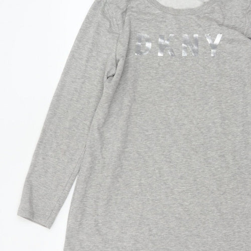 DKNY Women Grey S French Terry Jumper Dress Logo Graphic Long Sleeve