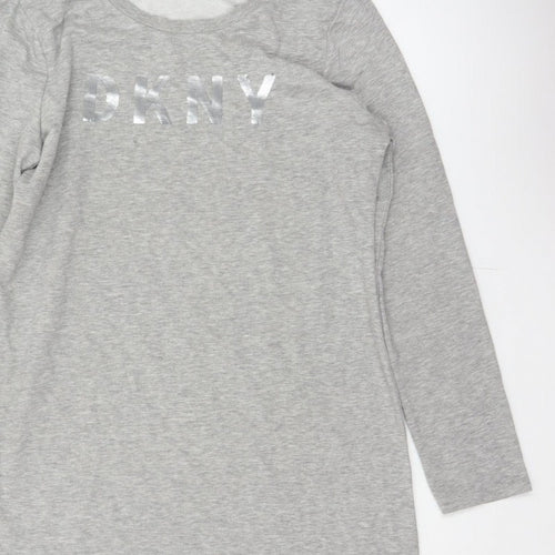 DKNY Women Grey S French Terry Jumper Dress Logo Graphic Long Sleeve