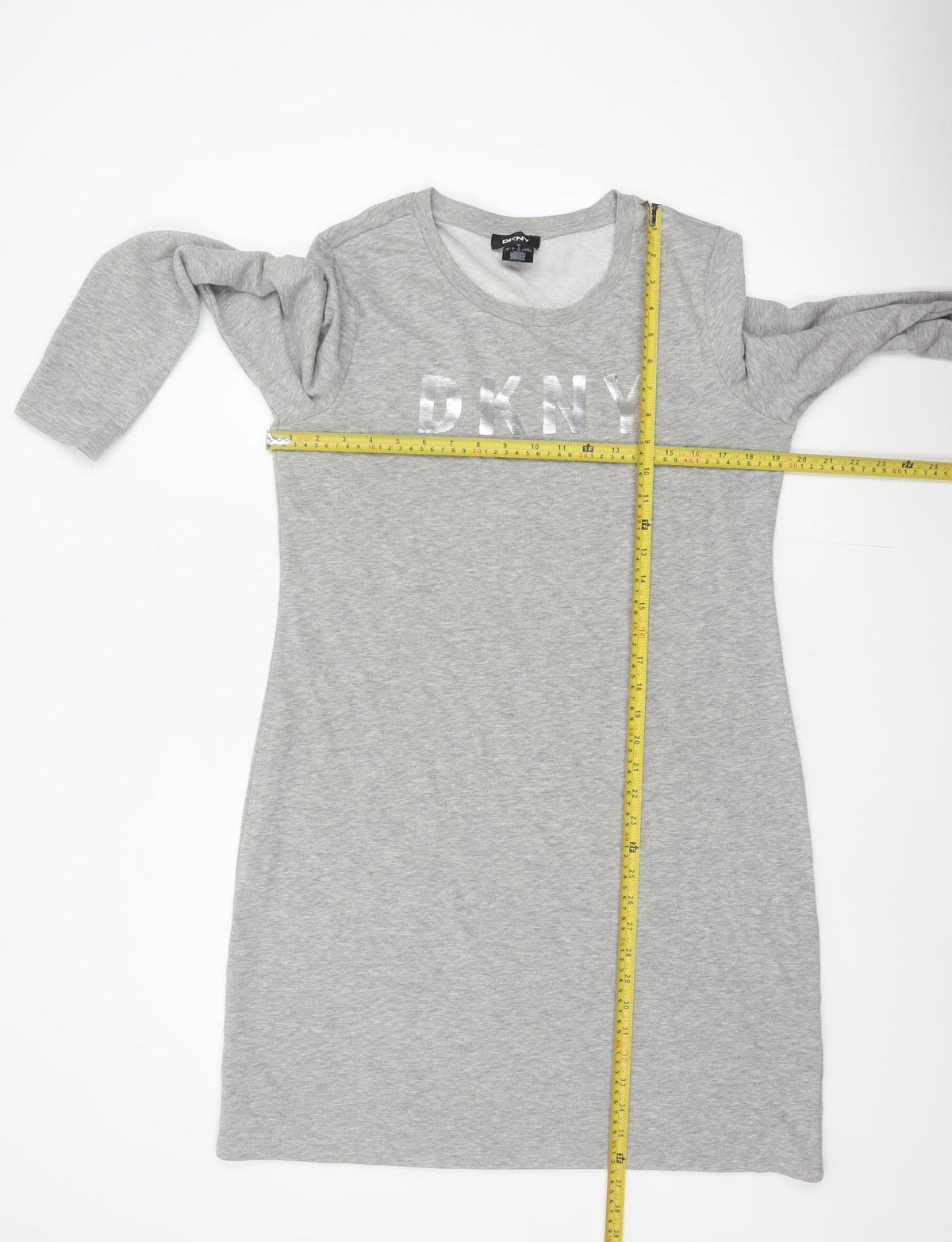 DKNY Women Grey S French Terry Jumper Dress Logo Graphic Long Sleeve