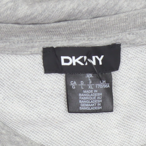 DKNY Women Grey S French Terry Jumper Dress Logo Graphic Long Sleeve