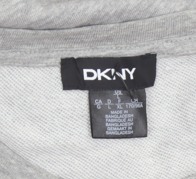 DKNY Women Grey S French Terry Jumper Dress Logo Graphic Long Sleeve