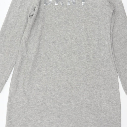 DKNY Women Grey S French Terry Jumper Dress Logo Graphic Long Sleeve