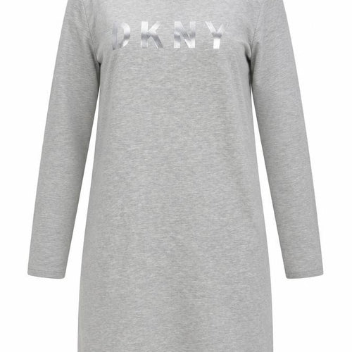 DKNY Women Grey S French Terry Jumper Dress Logo Graphic Long Sleeve