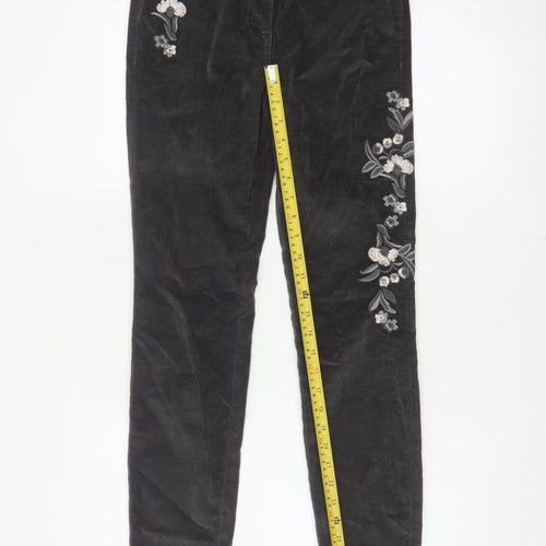 Next Women’s Black UK 6 Skinny Corduroy Floral Embroidered Trousers