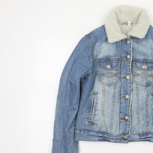 Denim Co Women Blue UK 8 Sherpa Collar Denim Jacket Button Pockets