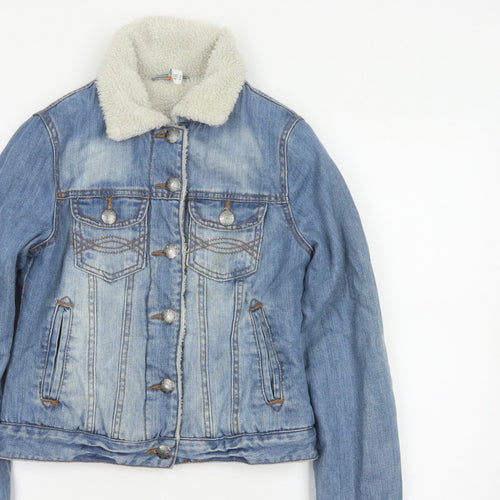 Denim Co Women Blue UK 8 Sherpa Collar Denim Jacket Button Pockets