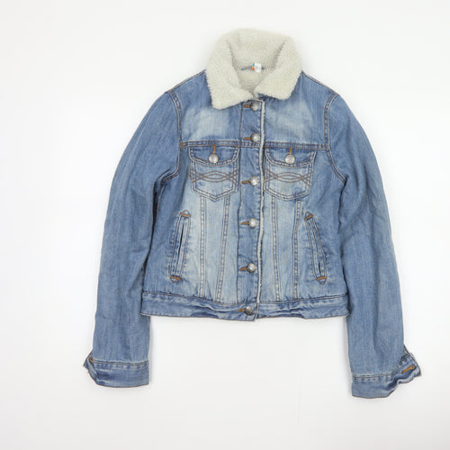 Denim Co Women Blue UK 8 Sherpa Collar Denim Jacket Button Pockets