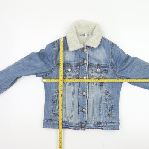 Denim Co Women Blue UK 8 Sherpa Collar Denim Jacket Button Pockets