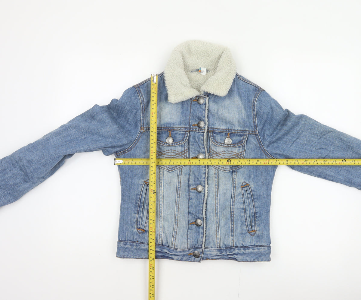 Denim Co Women Blue UK 8 Sherpa Collar Denim Jacket Button Pockets