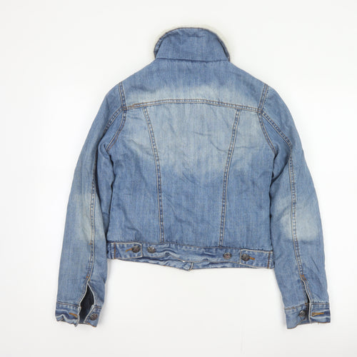 Denim Co Women Blue UK 8 Sherpa Collar Denim Jacket Button Pockets