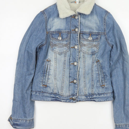 Denim Co Women Blue UK 8 Sherpa Collar Denim Jacket Button Pockets