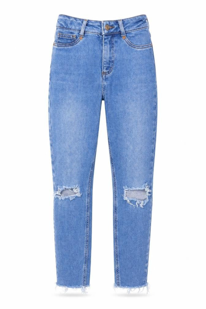 New Look Hallie Women Blue UK 6 High Rise Mom Jeans Distressed