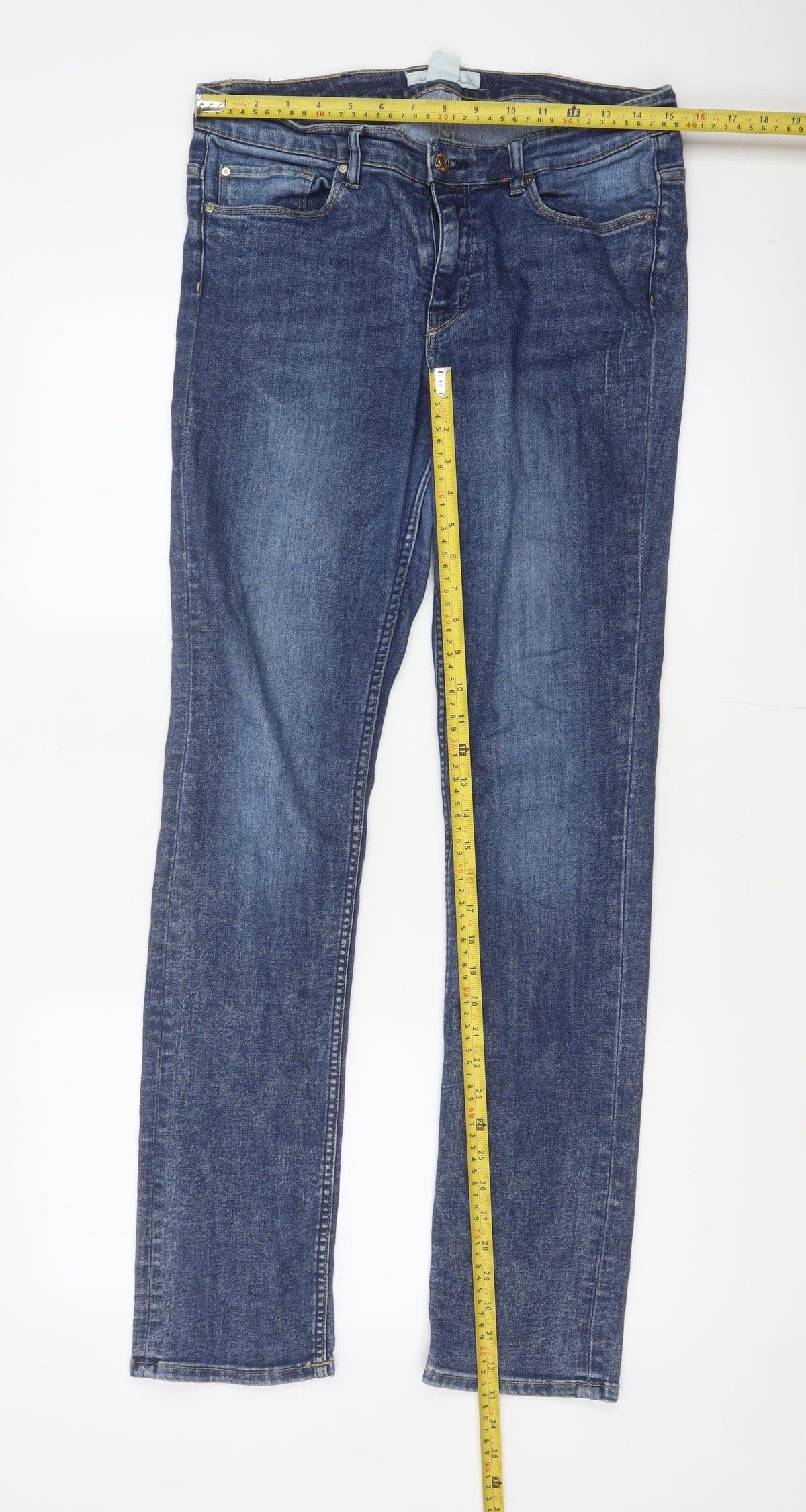 Close-up detail of L.O.G.G. Men’s Blue W30 Slim Straight Medium Wash Stretch Jeans