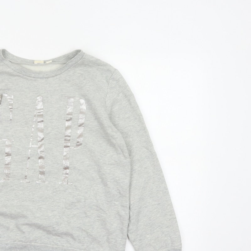 Gap Womens Grey S Pullover Sweatshirt Silver Logo Crew Neck