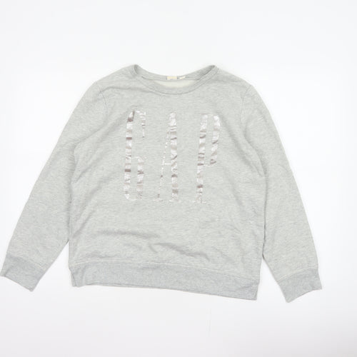 Gap Womens Grey S Pullover Sweatshirt Silver Logo Crew Neck