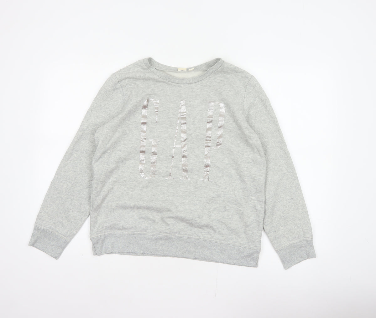 Gap Womens Grey S Pullover Sweatshirt Silver Logo Crew Neck
