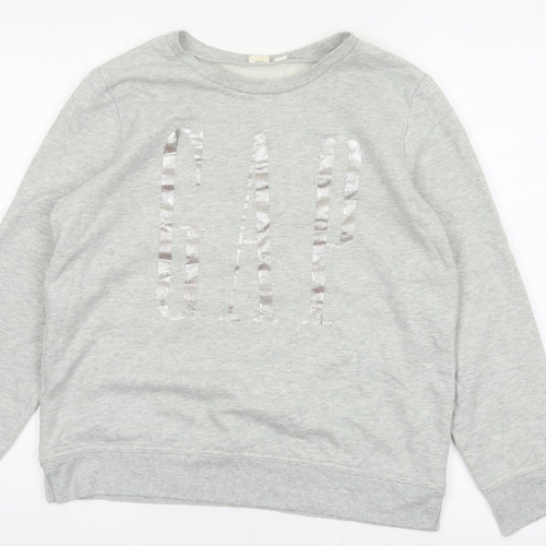 Gap Womens Grey S Pullover Sweatshirt Silver Logo Crew Neck