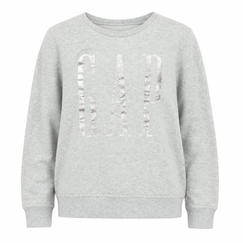 Gap Womens Grey S Pullover Sweatshirt Silver Logo Crew Neck