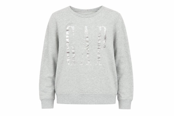 Gap Womens Grey S Pullover Sweatshirt Silver Logo Crew Neck