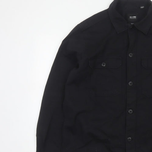 Only & Sons Men’s Black L Cotton Button Up Overshirt Basic Jacket