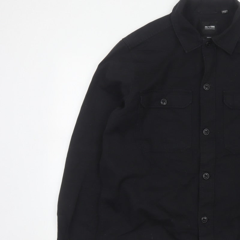 Only & Sons Men’s Black L Cotton Button Up Overshirt Basic Jacket