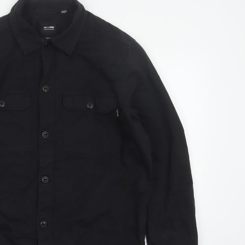 Only & Sons Men’s Black L Cotton Button Up Overshirt Basic Jacket