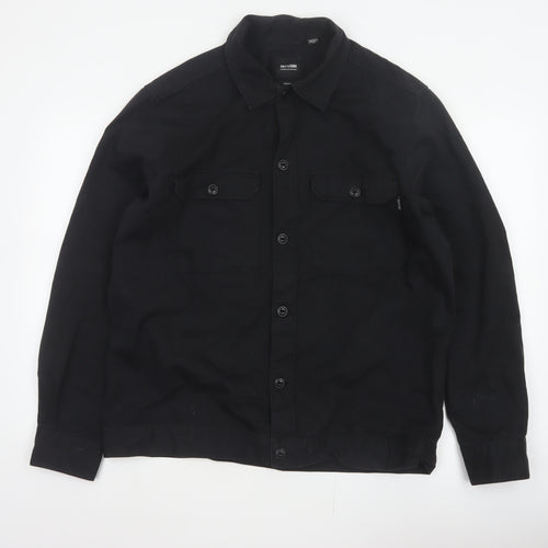 Only & Sons Men’s Black L Cotton Button Up Overshirt Basic Jacket