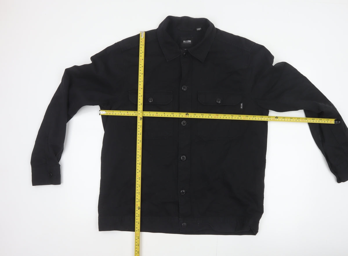 Only & Sons Men’s Black L Cotton Button Up Overshirt Basic Jacket