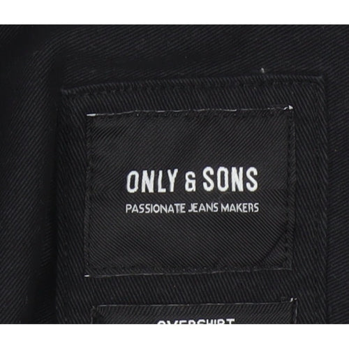 Only & Sons Men’s Black L Cotton Button Up Overshirt Basic Jacket