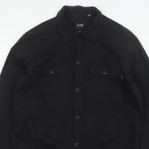 Only & Sons Men’s Black L Cotton Button Up Overshirt Basic Jacket