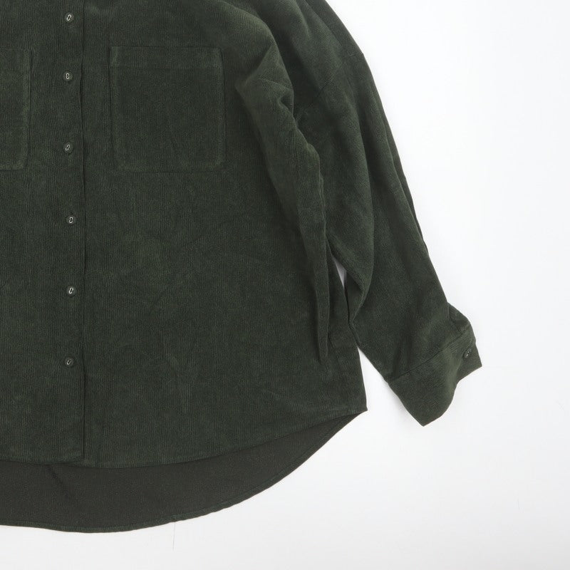 Zara Women Green M Basic Corduroy Button-Up Shirt Long Sleeve Pockets