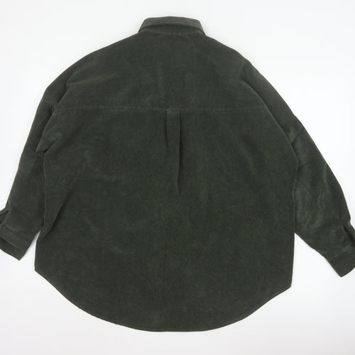 Zara Women Green M Basic Corduroy Button-Up Shirt Long Sleeve Pockets