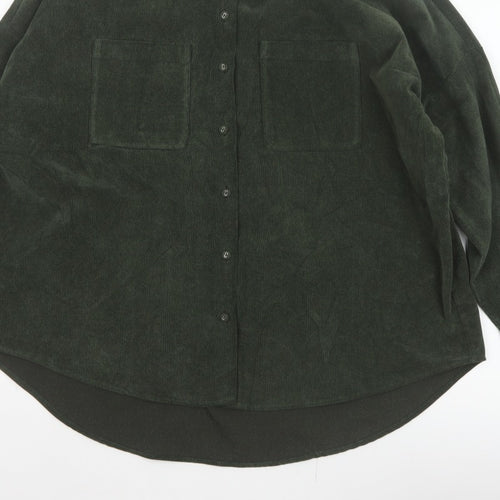 Zara Women Green M Basic Corduroy Button-Up Shirt Long Sleeve Pockets