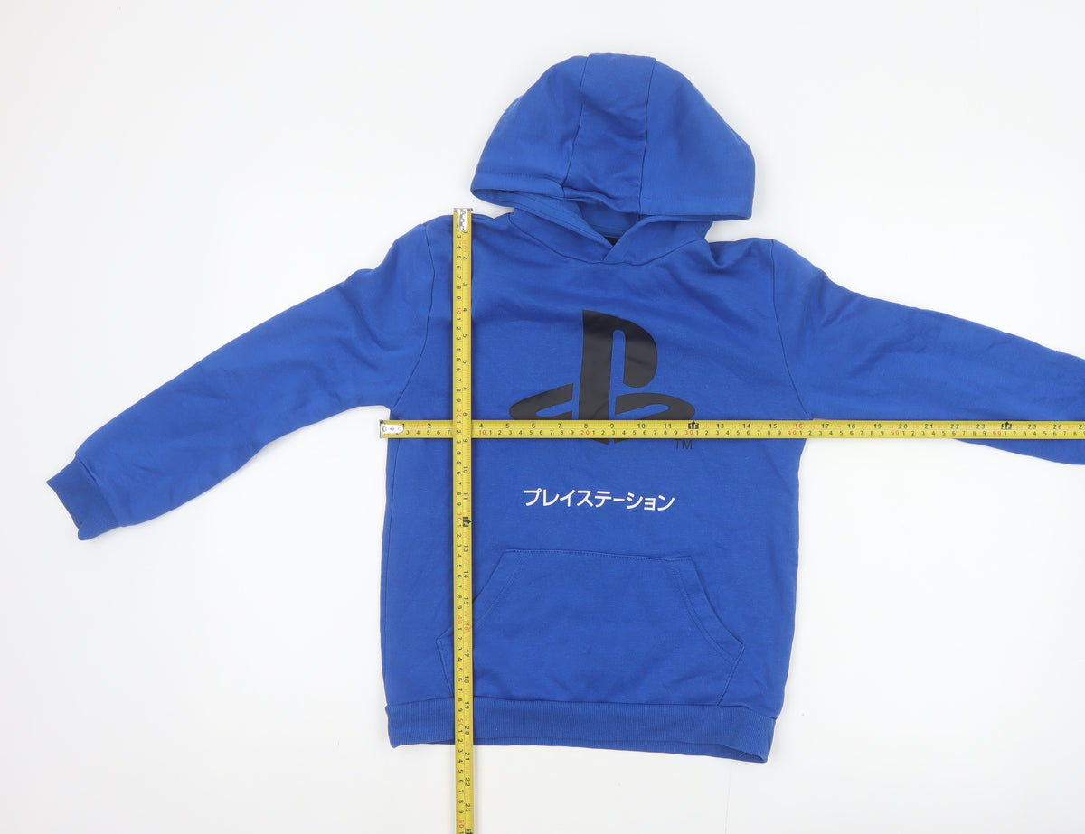 Close-up detail of PlayStation boys’ blue 9-10 years pullover graphic hoodie