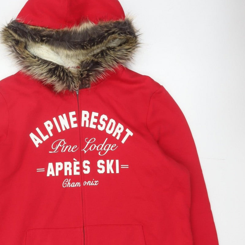Tu Women's Red UK 24 Full Zip Hoodie Faux Fur Trim Ski