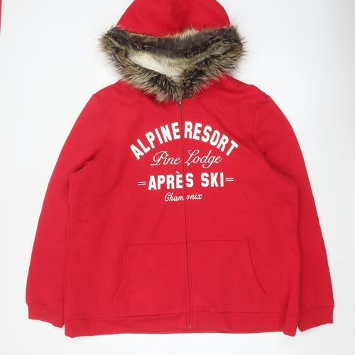 Tu Women's Red UK 24 Full Zip Hoodie Faux Fur Trim Ski